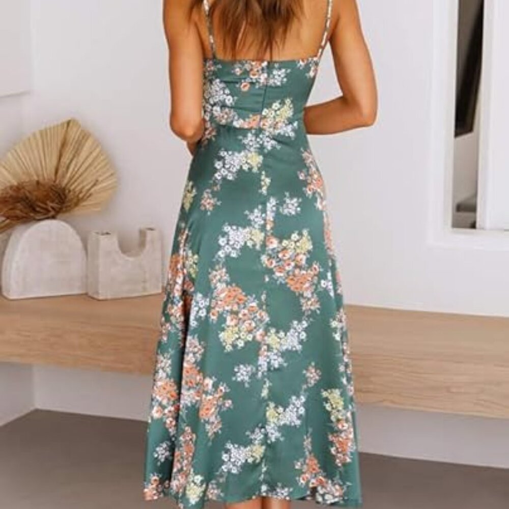 Dokoto Women's Summer Floral Print Spaghetti Strap Sundress V Neck Tie Front Max - Picture 1 of 6